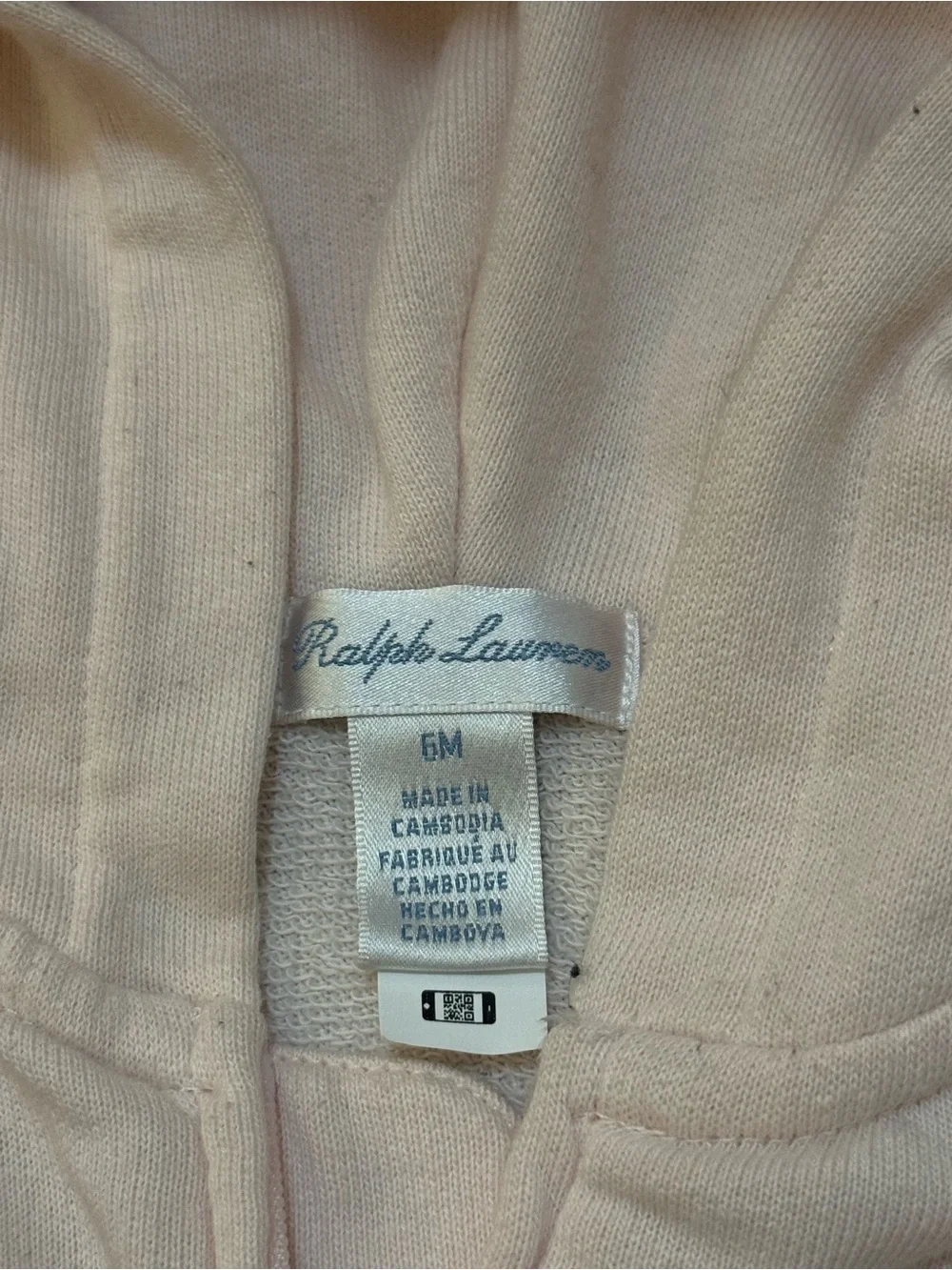 Polo Ralph Lauren baby girls 6M pale pink Embroidered bear full-zip hoodie